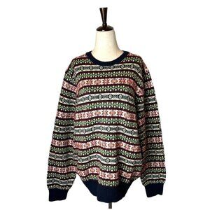 Tommy Hilfiger Navy Blue‎ and Green Nordic Wool Blend Crew Neck Sweater Size XL
